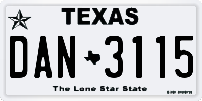 TX license plate DAN3115