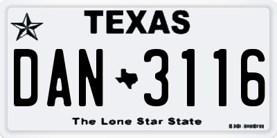 TX license plate DAN3116