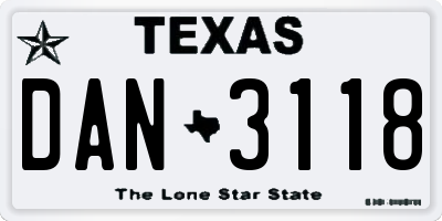 TX license plate DAN3118