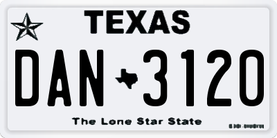 TX license plate DAN3120