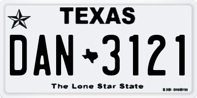 TX license plate DAN3121
