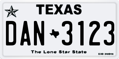 TX license plate DAN3123