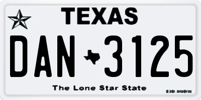 TX license plate DAN3125