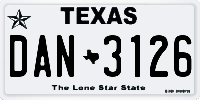 TX license plate DAN3126
