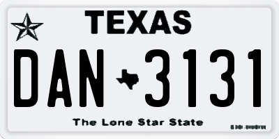 TX license plate DAN3131