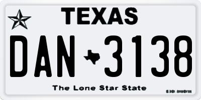 TX license plate DAN3138