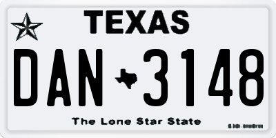 TX license plate DAN3148