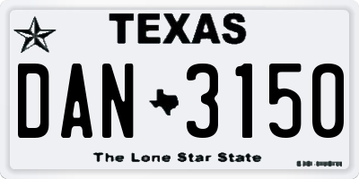 TX license plate DAN3150