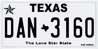 TX license plate DAN3160