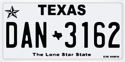 TX license plate DAN3162