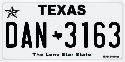 TX license plate DAN3163