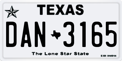 TX license plate DAN3165