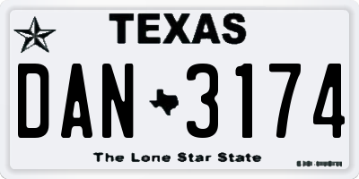 TX license plate DAN3174