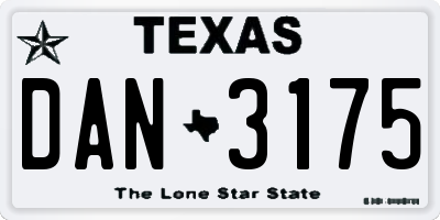 TX license plate DAN3175