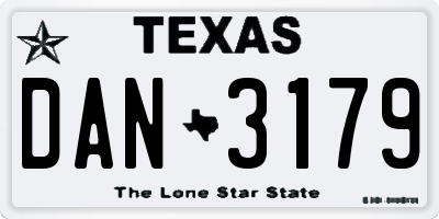TX license plate DAN3179