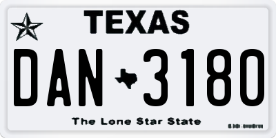 TX license plate DAN3180