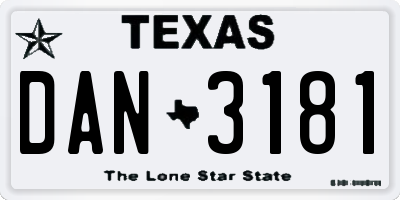TX license plate DAN3181