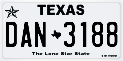 TX license plate DAN3188