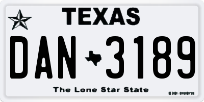 TX license plate DAN3189
