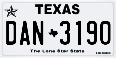 TX license plate DAN3190