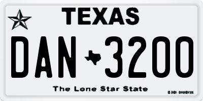 TX license plate DAN3200