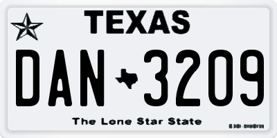 TX license plate DAN3209