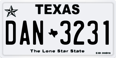 TX license plate DAN3231