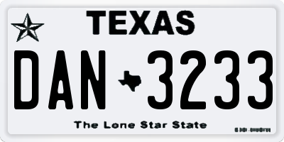 TX license plate DAN3233