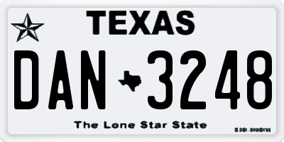 TX license plate DAN3248