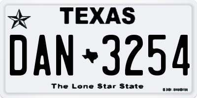TX license plate DAN3254