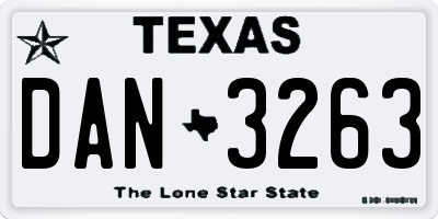 TX license plate DAN3263