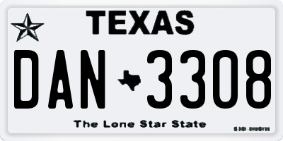 TX license plate DAN3308