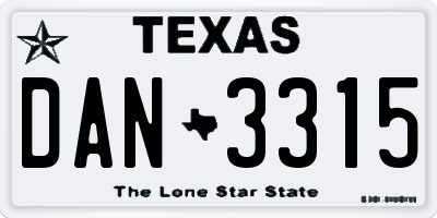TX license plate DAN3315