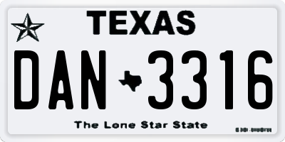 TX license plate DAN3316