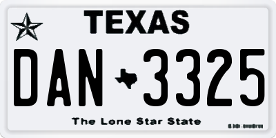 TX license plate DAN3325