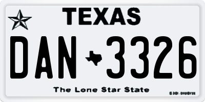 TX license plate DAN3326