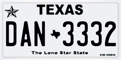 TX license plate DAN3332
