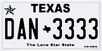 TX license plate DAN3333