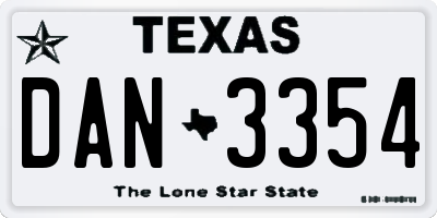 TX license plate DAN3354