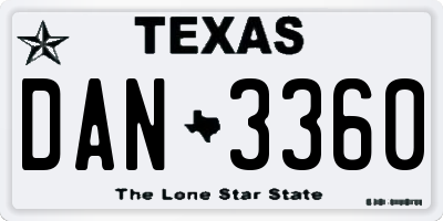 TX license plate DAN3360