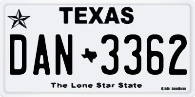 TX license plate DAN3362