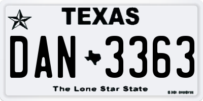 TX license plate DAN3363
