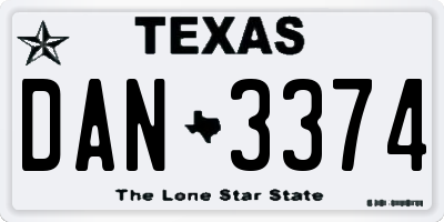 TX license plate DAN3374