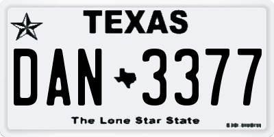 TX license plate DAN3377