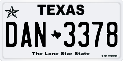 TX license plate DAN3378