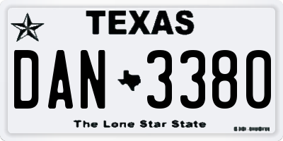 TX license plate DAN3380