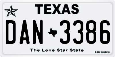 TX license plate DAN3386