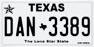 TX license plate DAN3389