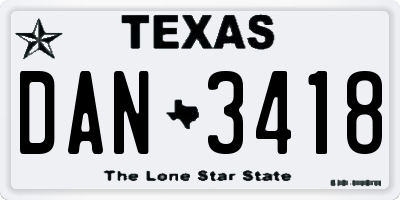 TX license plate DAN3418