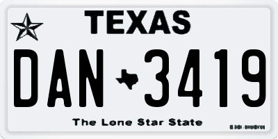 TX license plate DAN3419